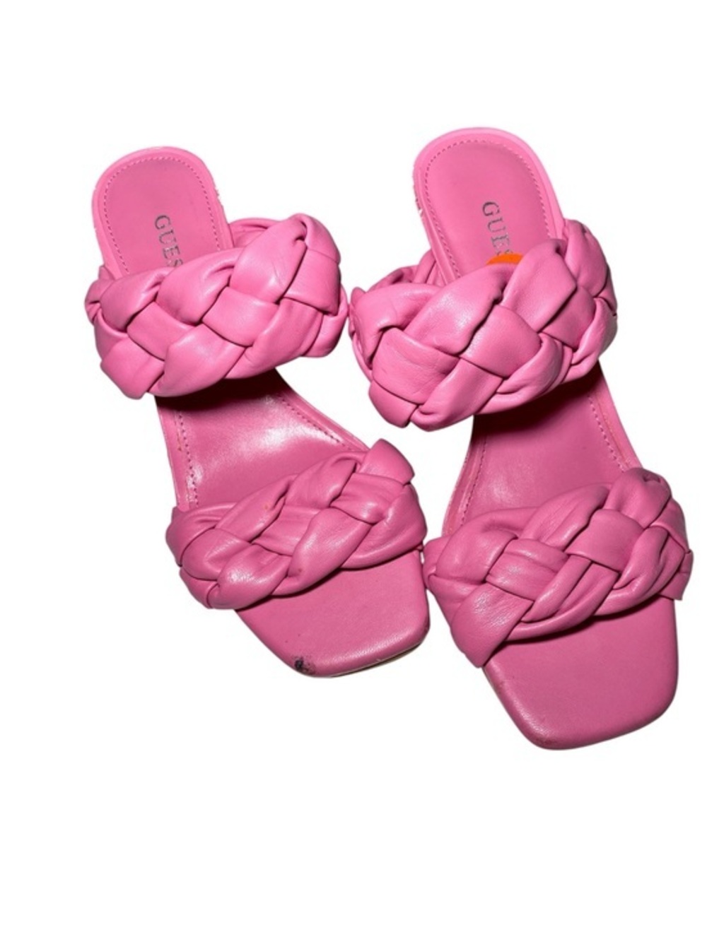 GUESS Gwharlie Hot Pink Braided Square Toe Heeled Sandals
